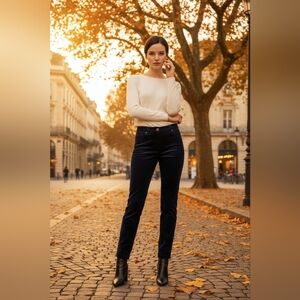 J. McLaughlin SZ 10 Preppy Dark Blue Micro Corduroy Straight Leg Classic Pants